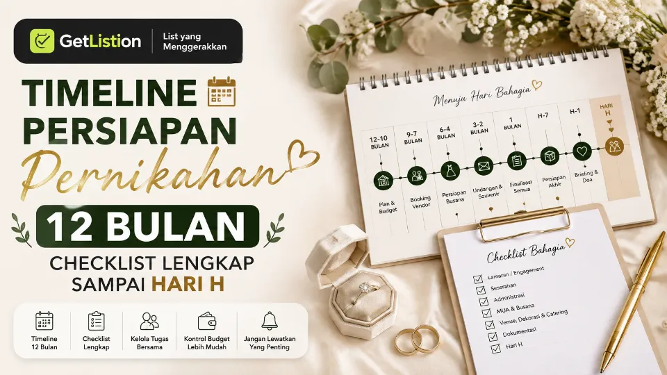 Gambar sampul untuk daftar Timeline Persiapan Pernikahan 12 Bulan: Checklist Lengkap sampai Hari H