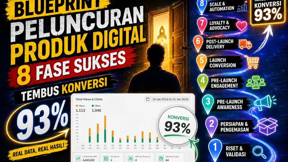 Gambar sampul untuk daftar Panduan 8 Langkah Launching Produk Digital Laris Manis (Konversi 93%) Metode M.A.G.N.E.T.I.C